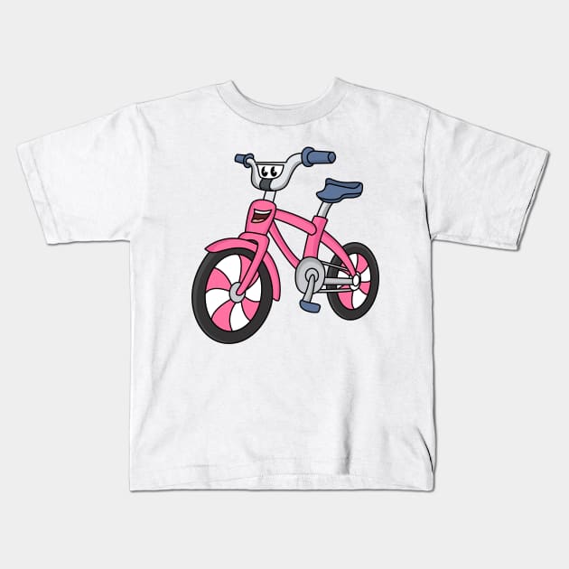 Cute pink kids bicycle cartoon illustration Kids T-Shirt by Cartoons of fun